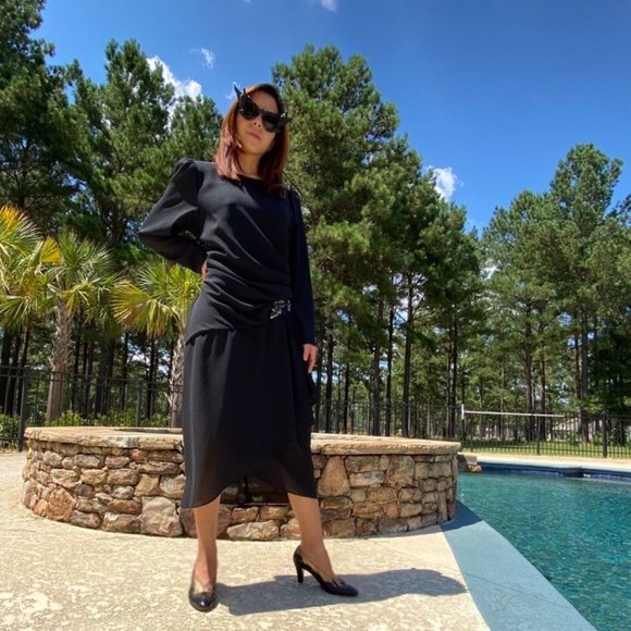 ATTENDING YOUR FUNERAL DRAPE-Y GOTH 80s DRESS - Picture 4 of 4